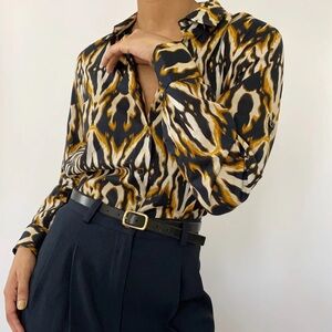 Vintage Animal Print Blouse  Button Down Large grunge boho indie whimsy 90s